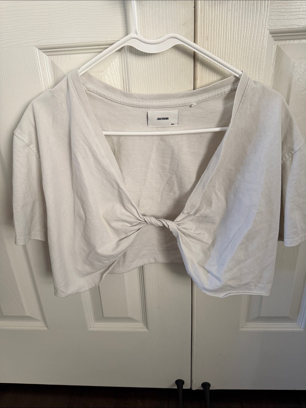 Joah Brown White Twist-Knot Crop Top
